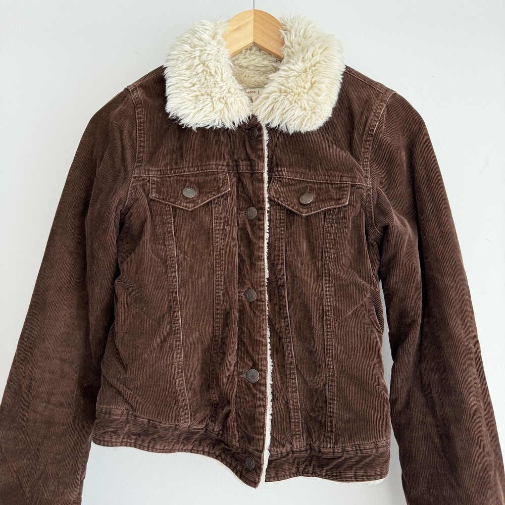 Abercrombie & Fitch Jacket Womens Small Brown Corduroy Sherpa Faux Fur Trucker